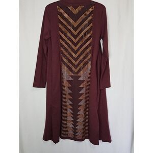 Maroon Aztec Rhinestone Duster‎ Cardigan XS Longline Cowgirlcore Boho